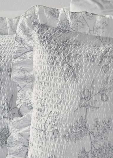 Grey Linear Leaf Frill Duvet Set