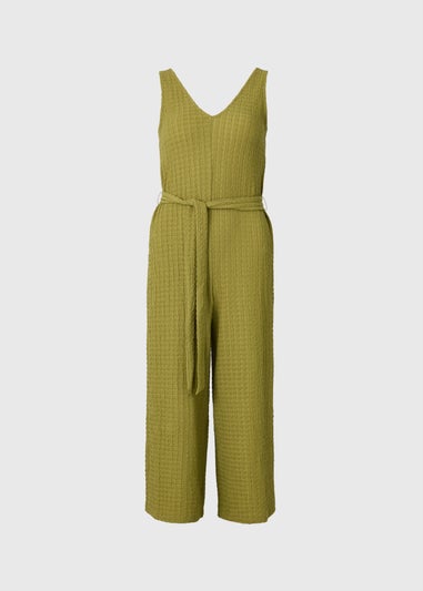 Green Crinkle Belted Culotte Jumpsuit