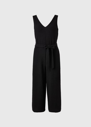 Black Crinkle Belted Culotte Jumpsuit