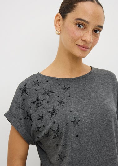 Charcoal Star Embellished Top