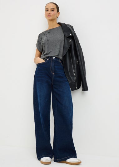 Charcoal Star Embellished Top