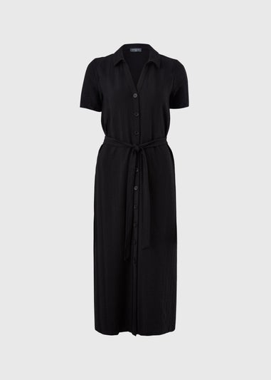 Black Textured Shirt Midi Dress