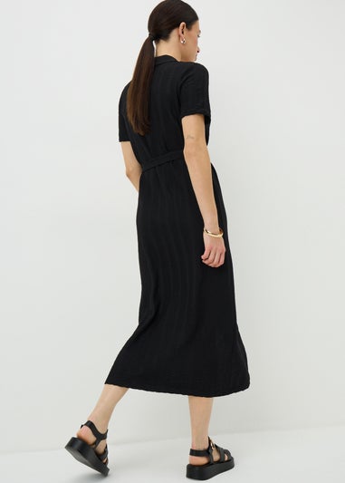 Black Textured Midaxi Shirt Dress