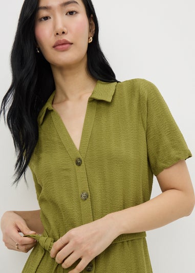 Olive Textured Midaxi Shirt Dress