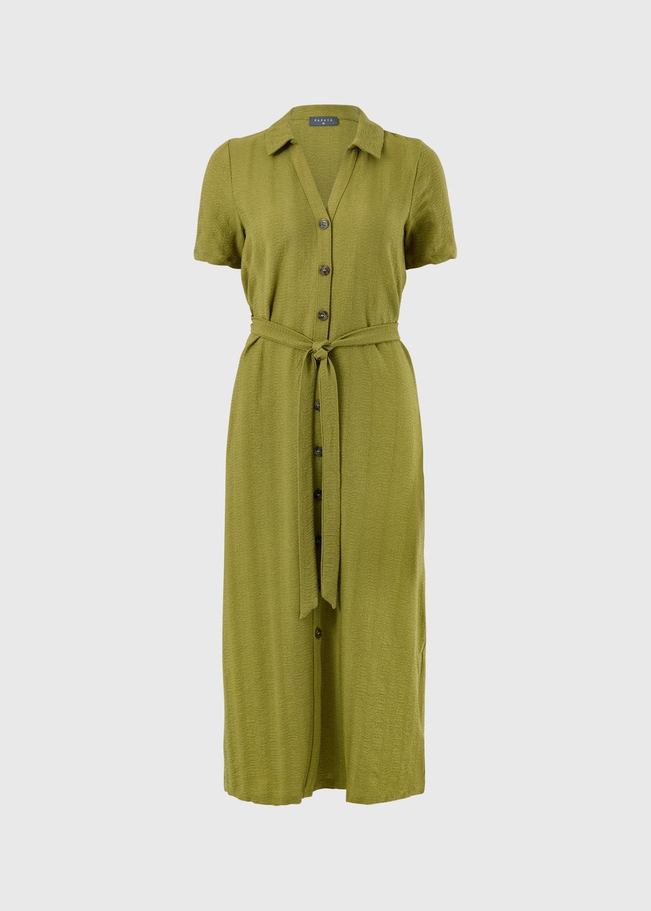 Green Textured Shirt Midi Dress