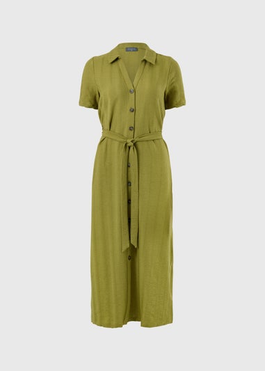 Green Textured Shirt Midi Dress