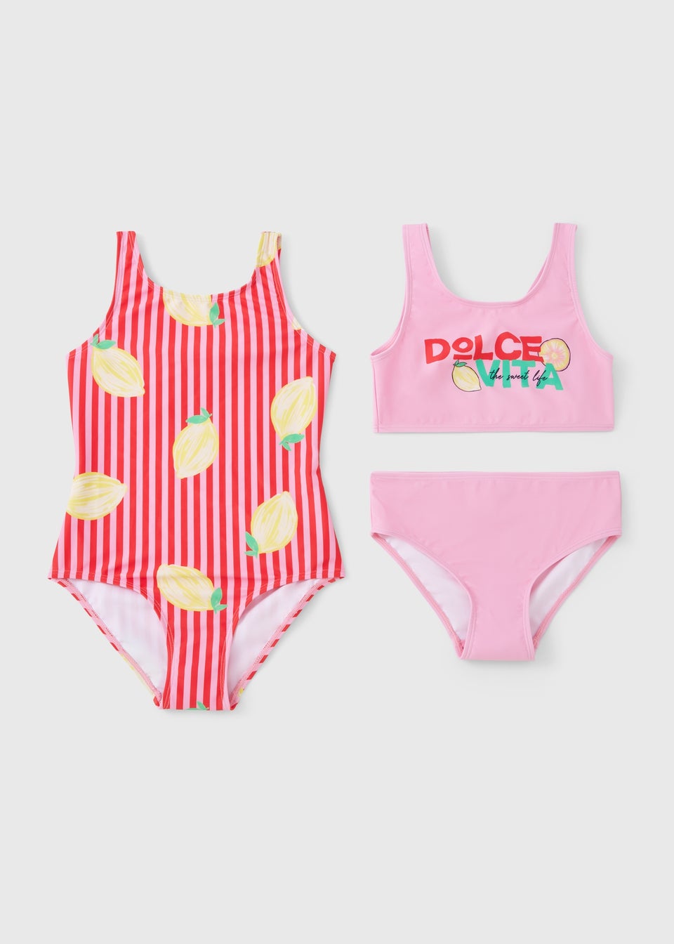 2 Pack Girls Multicolour Lemon Swimming Costumes (6-15yrs)
