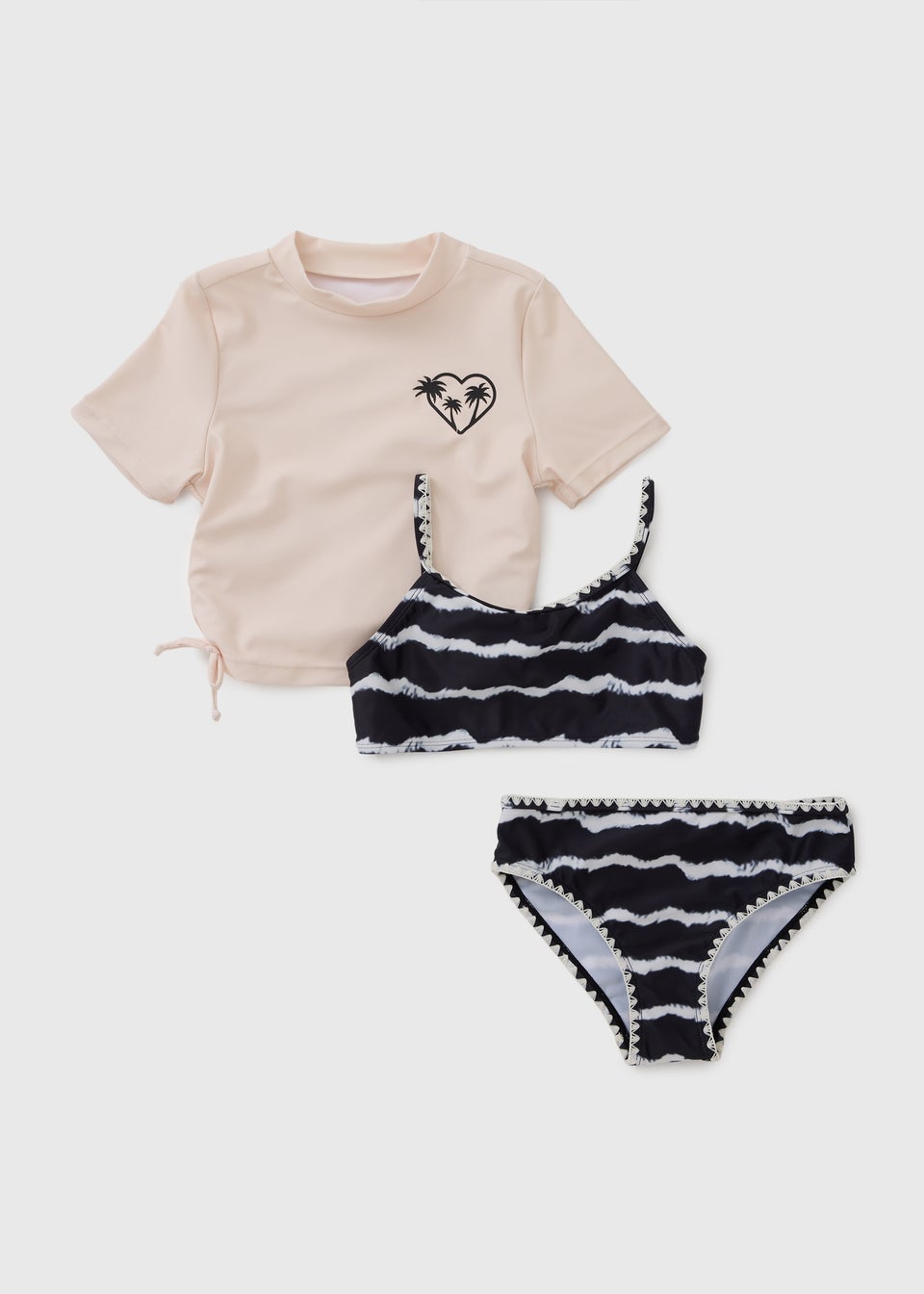 3 Piece Girls Black Bikini & T-Shirt Set (8-15yrs)