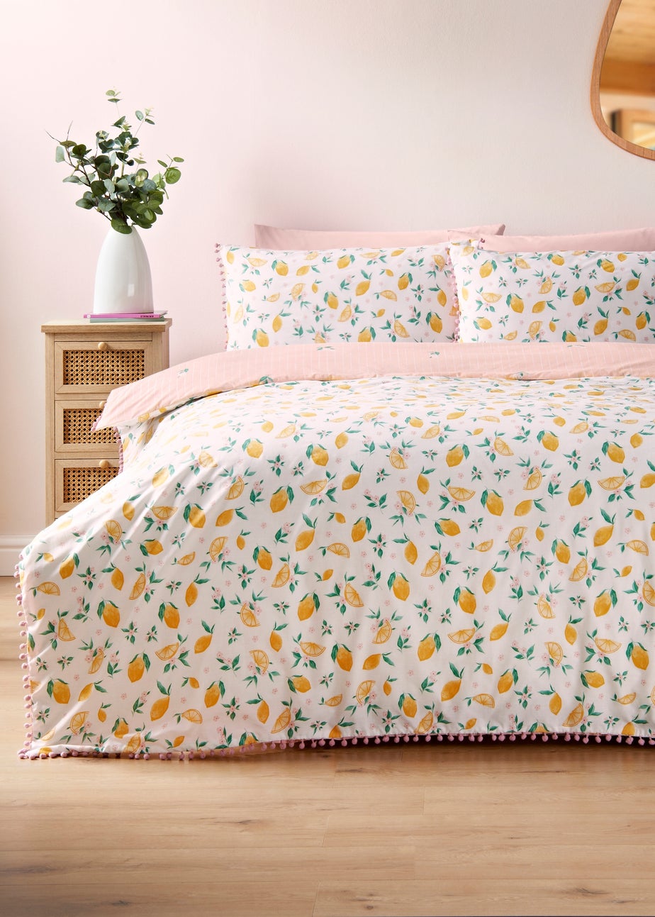 Yellow Lemon Pom Trim Duvet Set