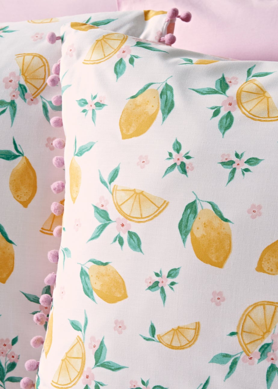 Yellow Lemon Pom Trim Duvet Set