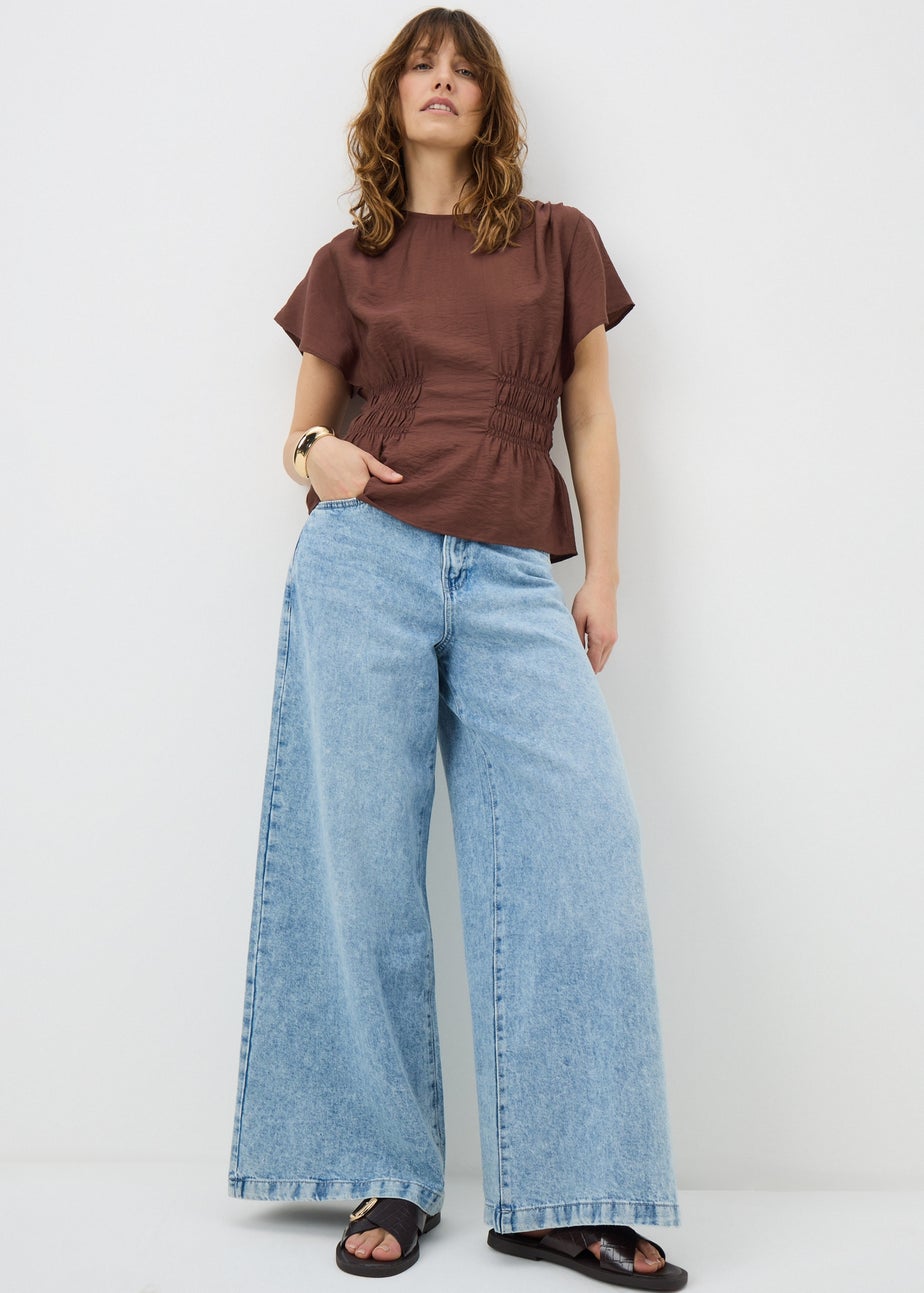 Chocolate Brown Cinched Waist Blouse