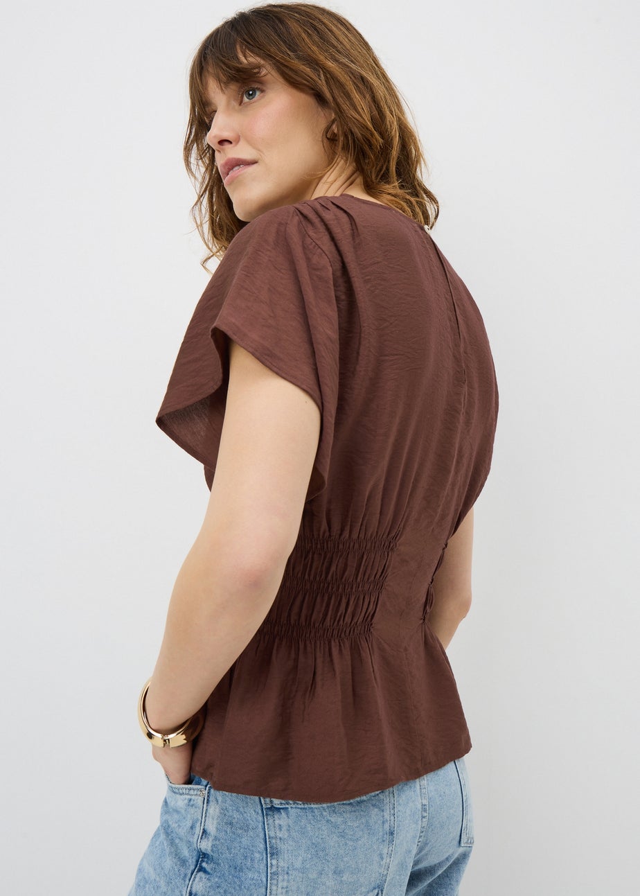 Chocolate Brown Cinched Waist Blouse