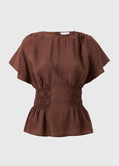 Chocolate Brown Cinched Waist Blouse