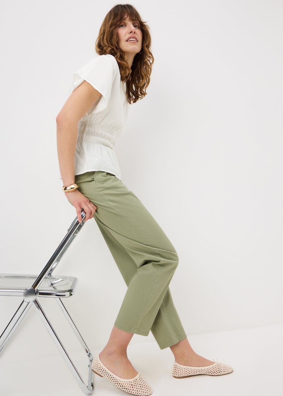 Cream Cinched Waist Blouse