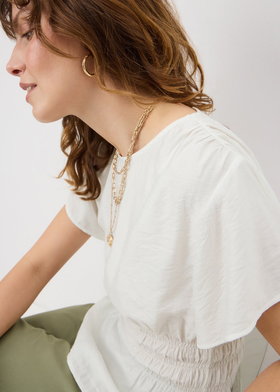 Cream Cinched Waist Blouse