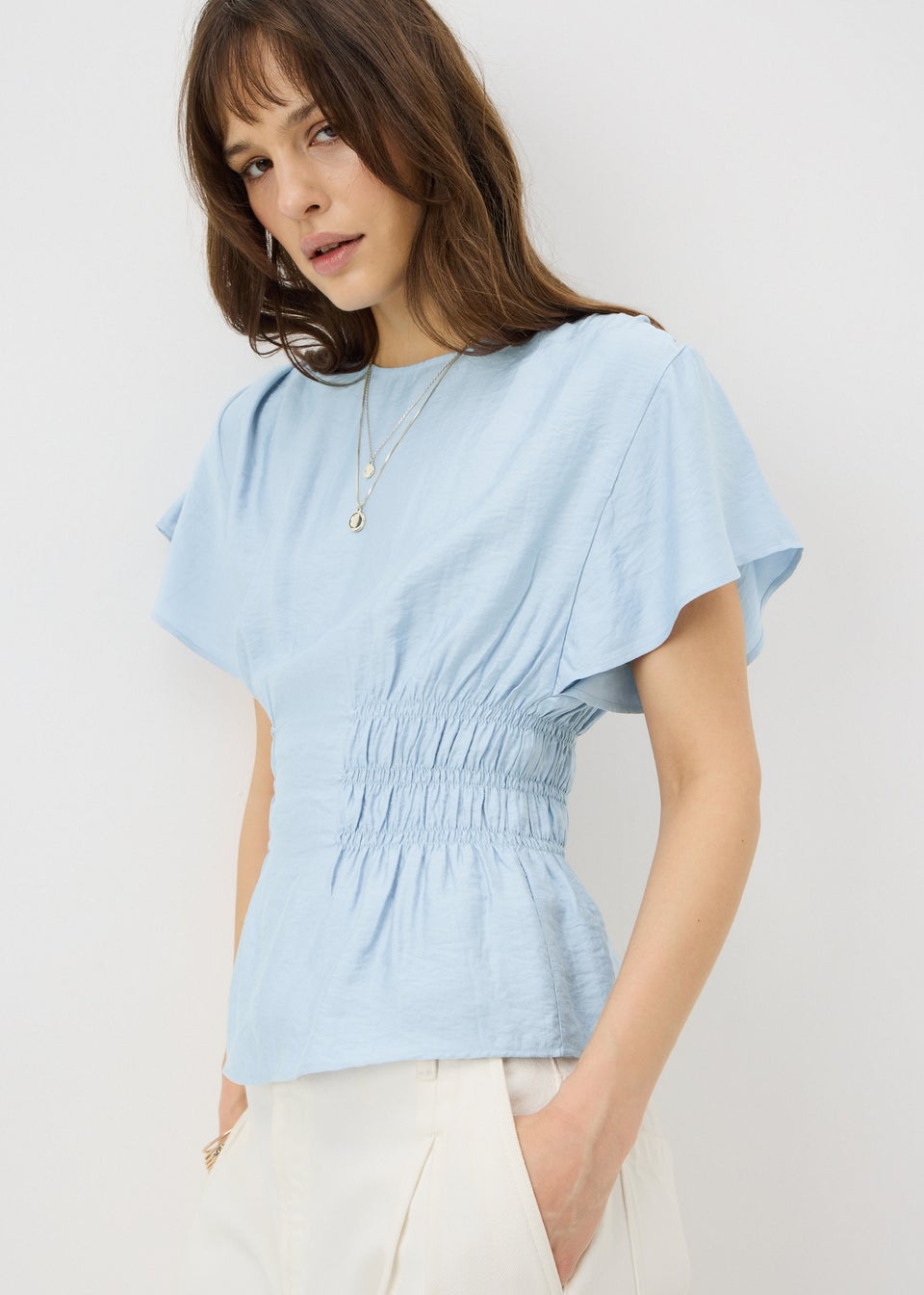 Light Blue Cinched Waist Blouse
