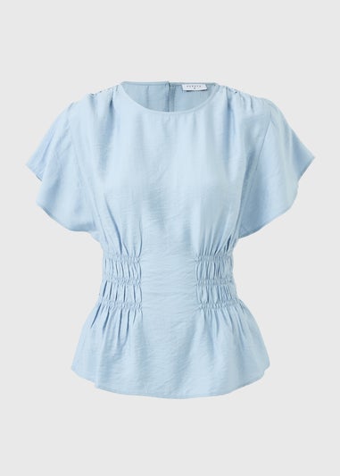 Light Blue Cinched Waist Blouse