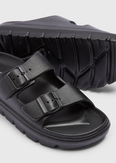 Black Double Buckle Chunky Sandals