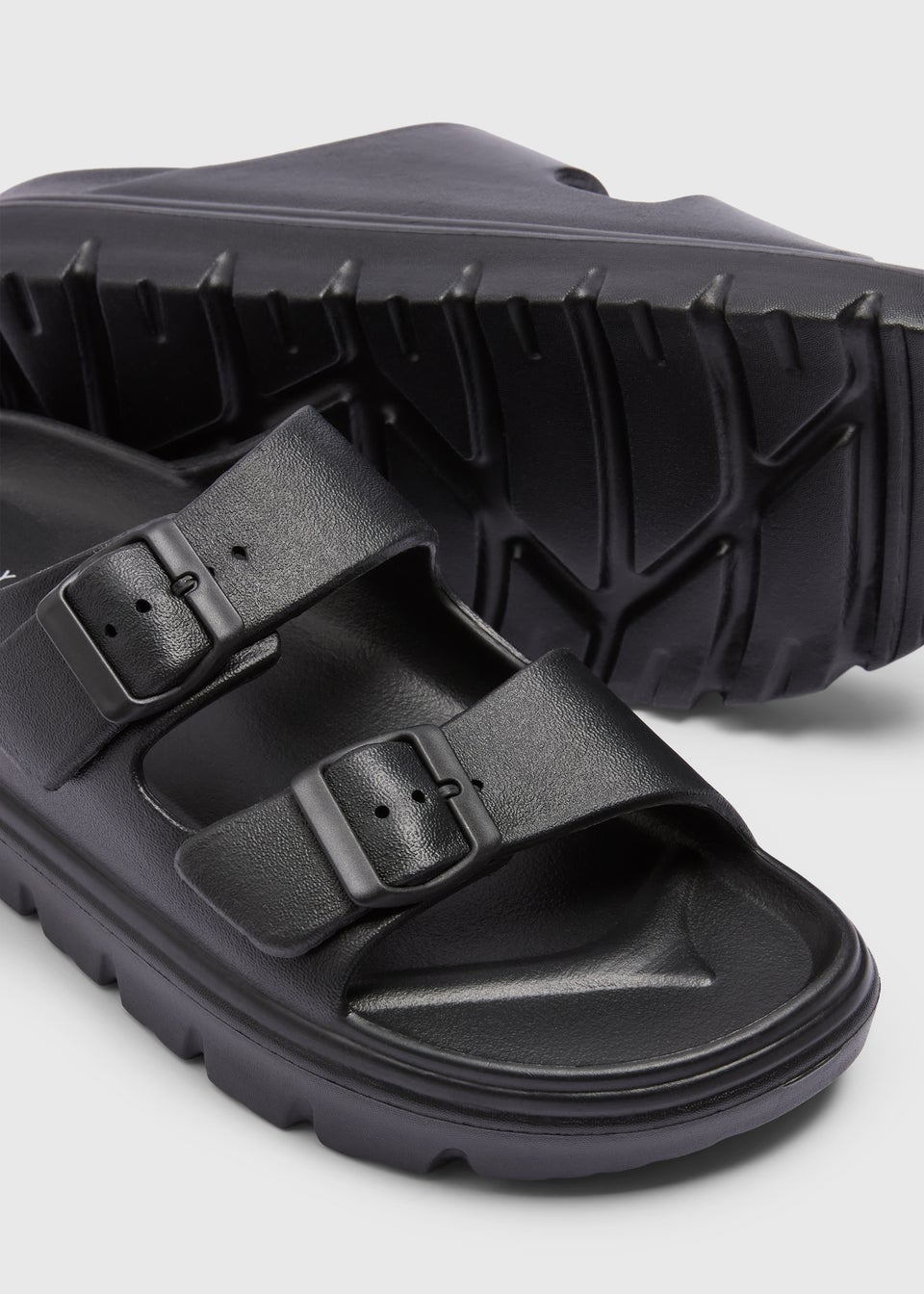 Black Double Buckle Chunky Sandals
