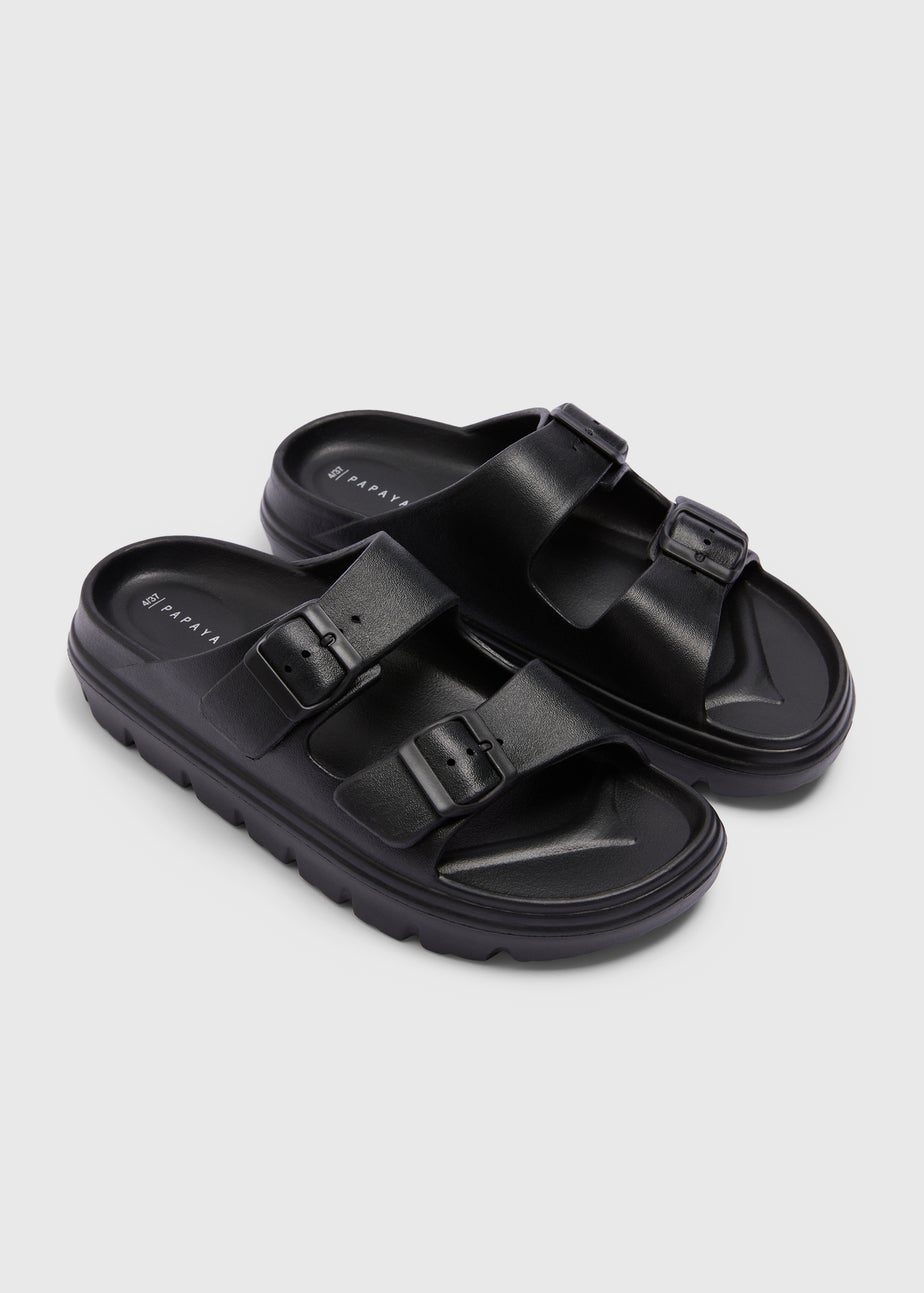 Black Double Buckle Chunky Sandals