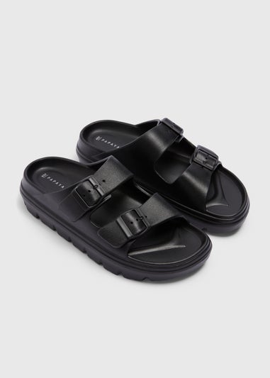 Black Double Buckle Chunky Sandals