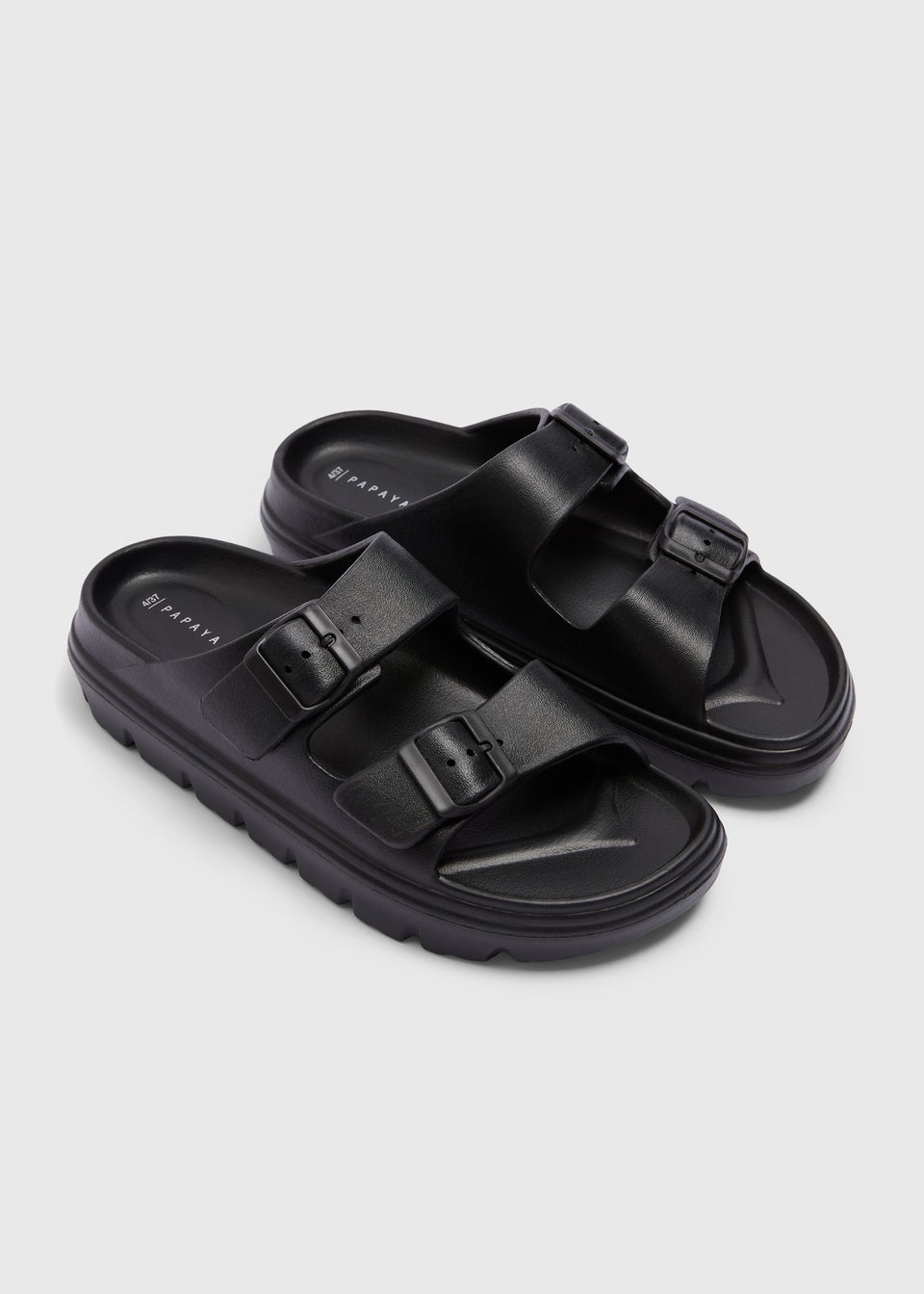 Black Double Buckle Chunky Sandals