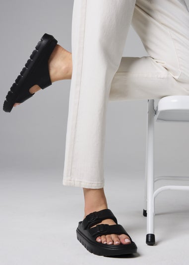Black Double Buckle Chunky Sandals