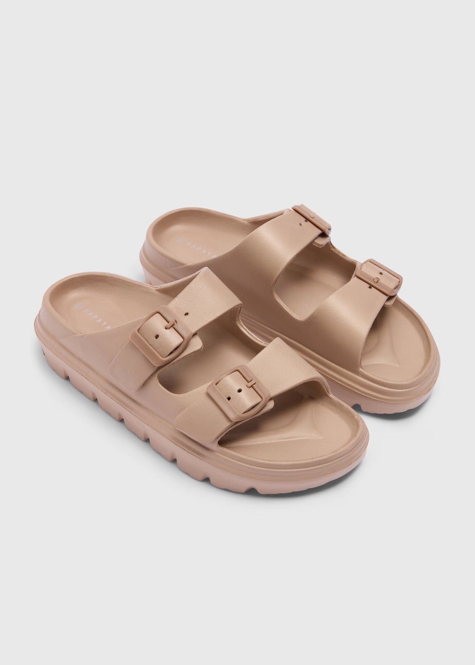 Nude Double Buckle Chunky Sandals