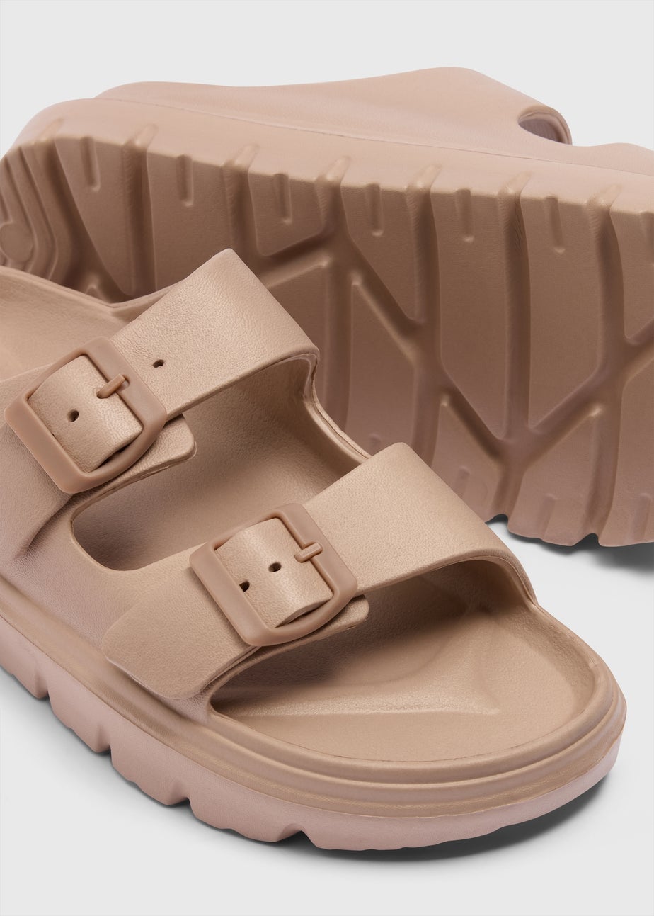 Nude Double Buckle Chunky Sandals