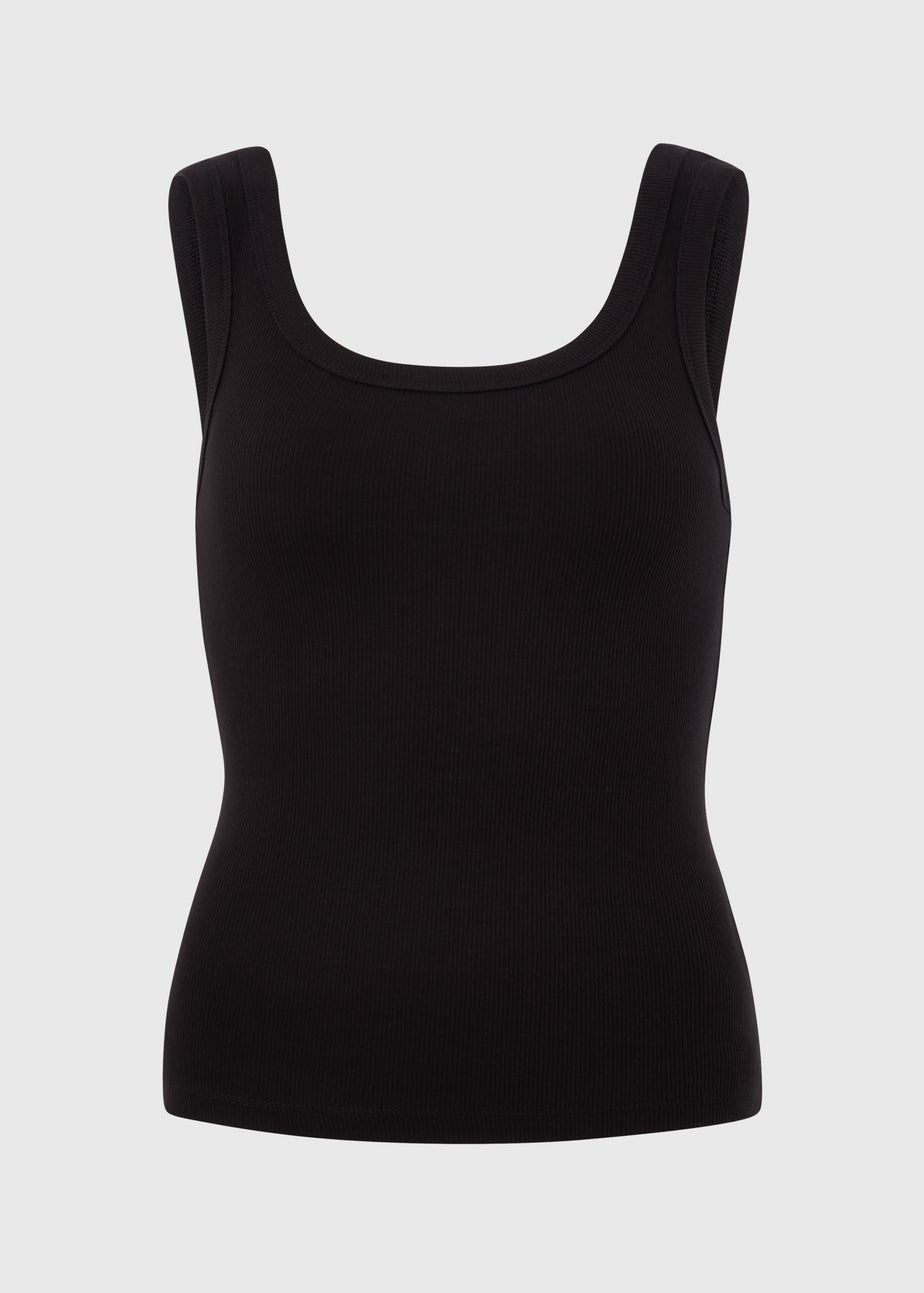 Black Ribbed Scoop Vest Top