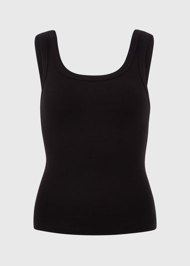 Black Ribbed Scoop Vest Top