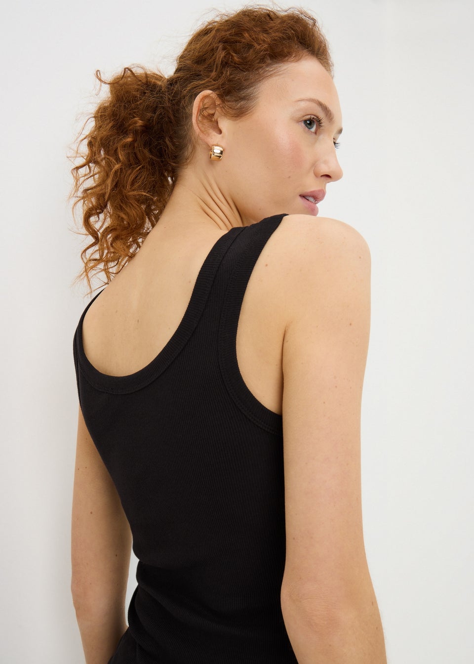 Black Ribbed Scoop Vest Top