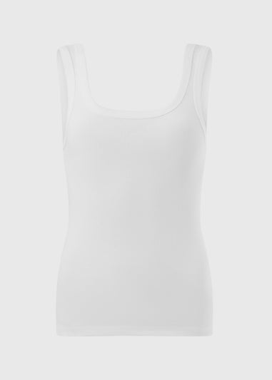 White Ribbed Scoop Vest Top