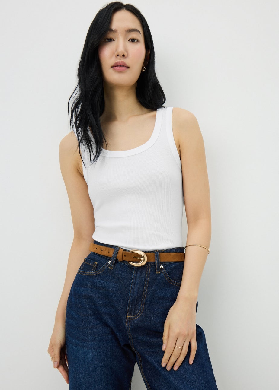 White Ribbed Scoop Vest Top