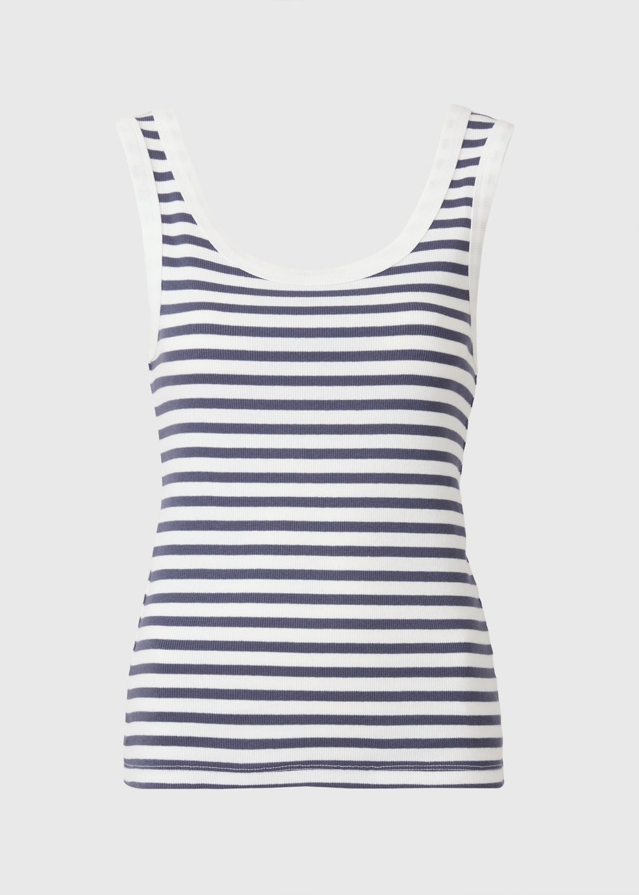 Navy Stripe Ribbed Scoop Vest Top