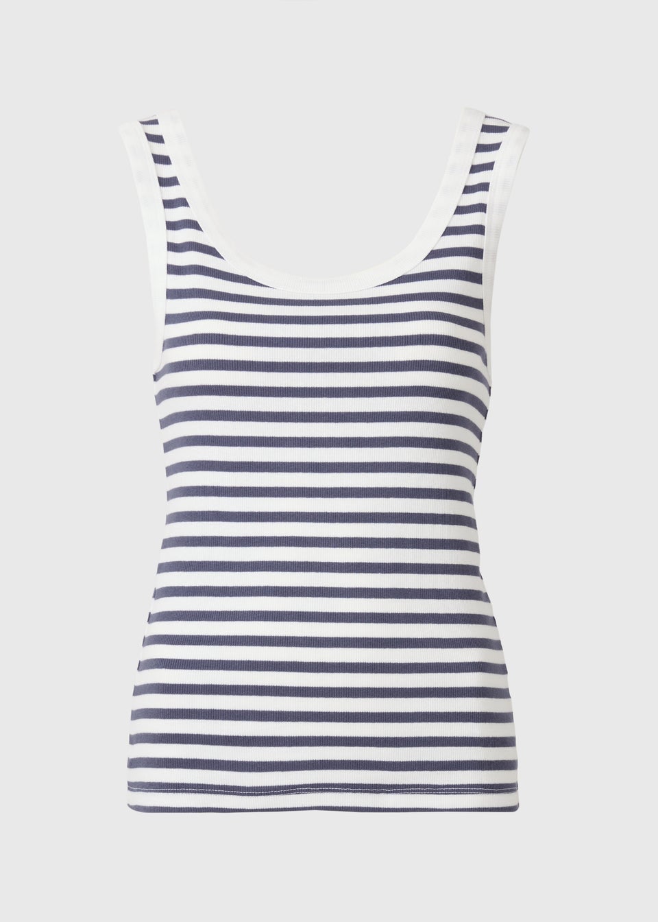 Navy Stripe Ribbed Scoop Vest Top