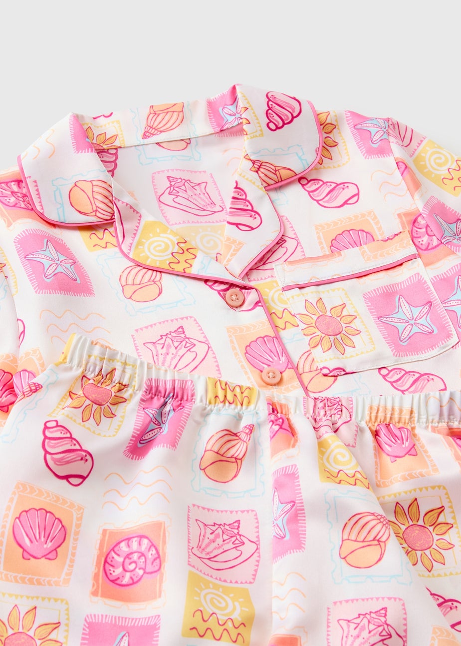 Girls Multicolour Shell Satin Short Pyjama Set (4-13yrs)