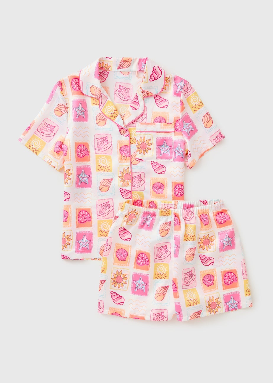Girls Multicolour Shell Satin Short Pyjama Set (4-13yrs)