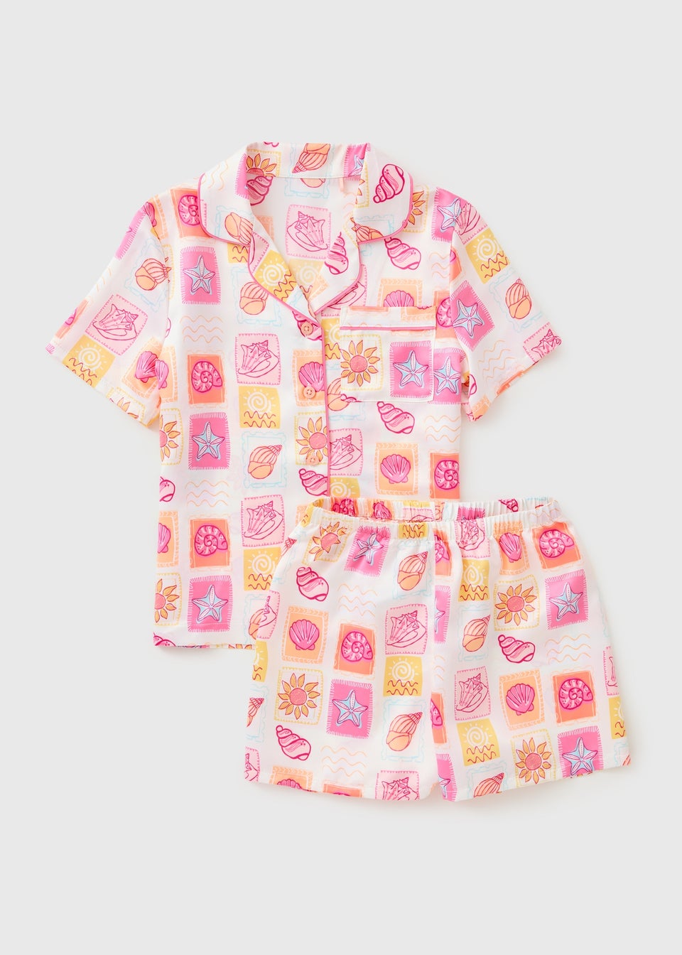 Girls Multicolour Shell Satin Short Pyjama Set (4-13yrs)