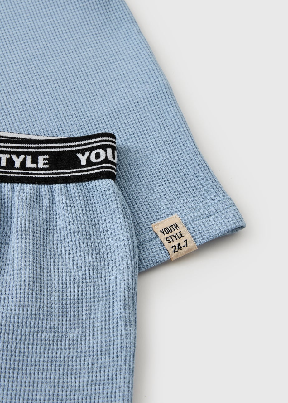 Boys Blue Waffle Short Pyjama Set (7-13yrs)