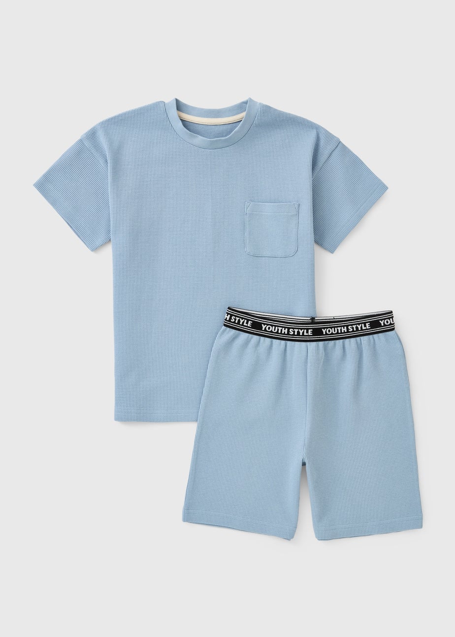 Boys Blue Waffle Short Pyjama Set (7-13yrs)