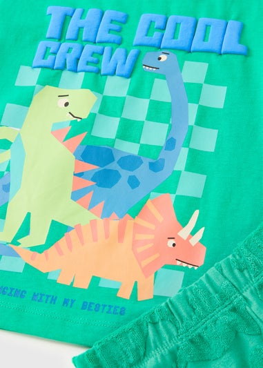 Boys Green Dino Towel Short Pyjama Set (1-7yrs)