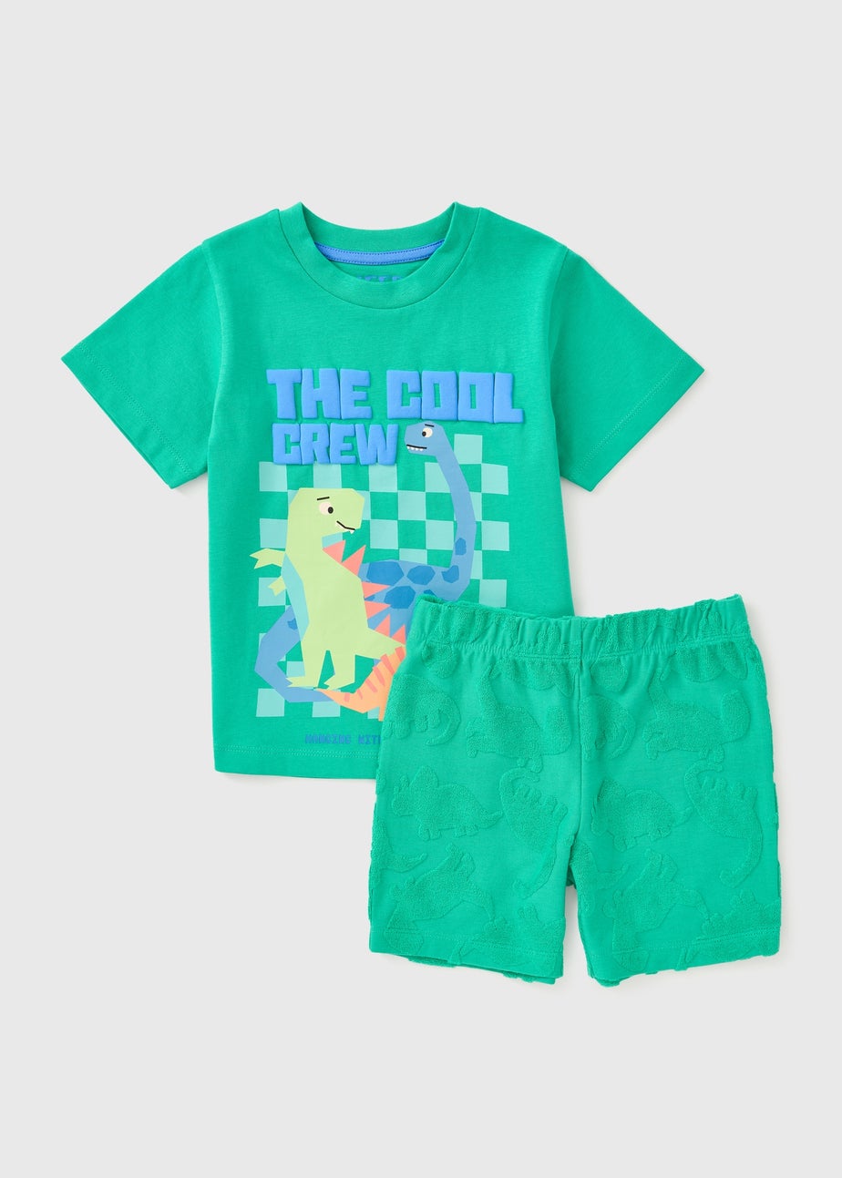 Boys Green Dino Towel Short Pyjama Set (1-7yrs)