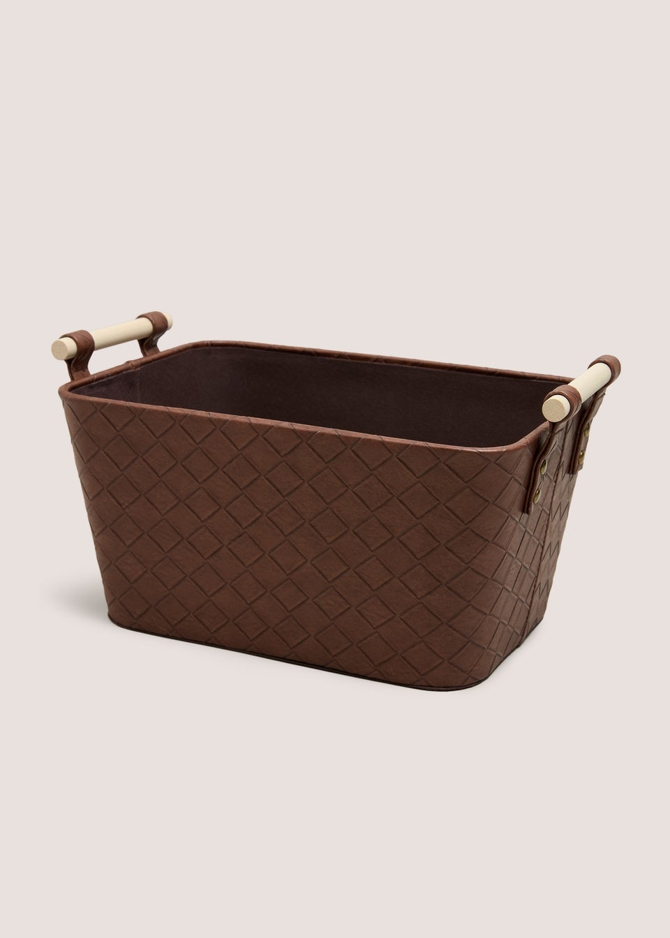 Brown Faux Leather Woven Storage Basket