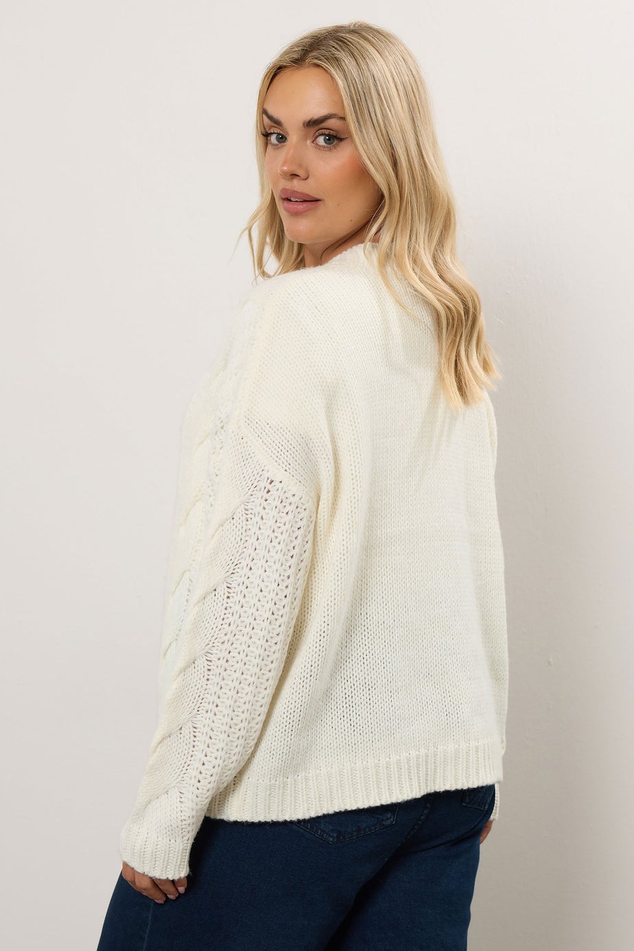 Yours Curve Ivory White Chunky Cable Knit Cardigan