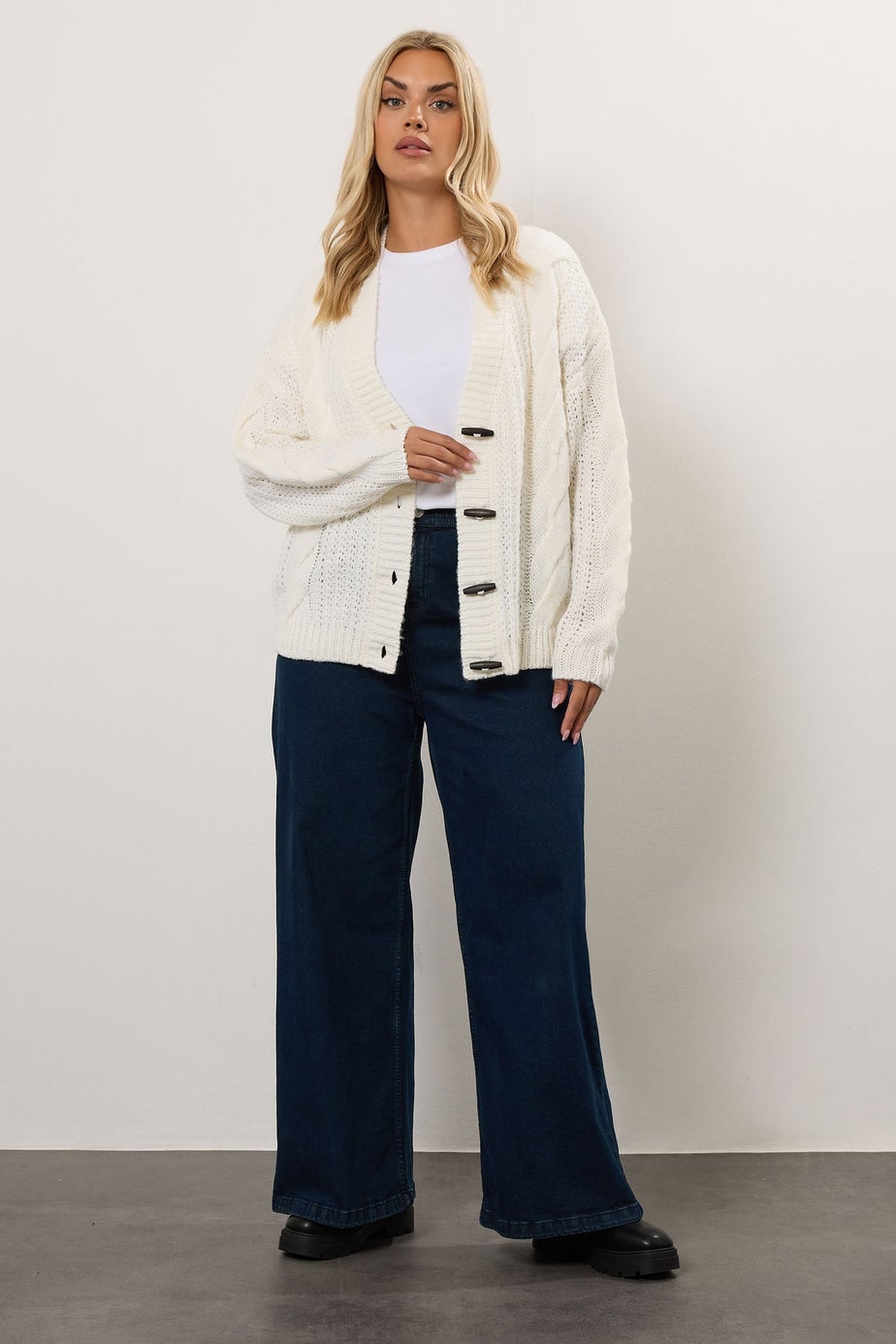 Yours Curve Ivory White Chunky Cable Knit Cardigan