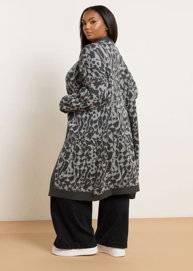 Yours Curve Grey Leopard Print Midi Cardigan