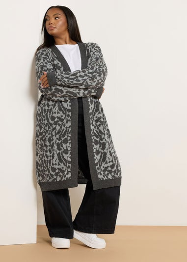 Yours Curve Grey Leopard Print Midi Cardigan