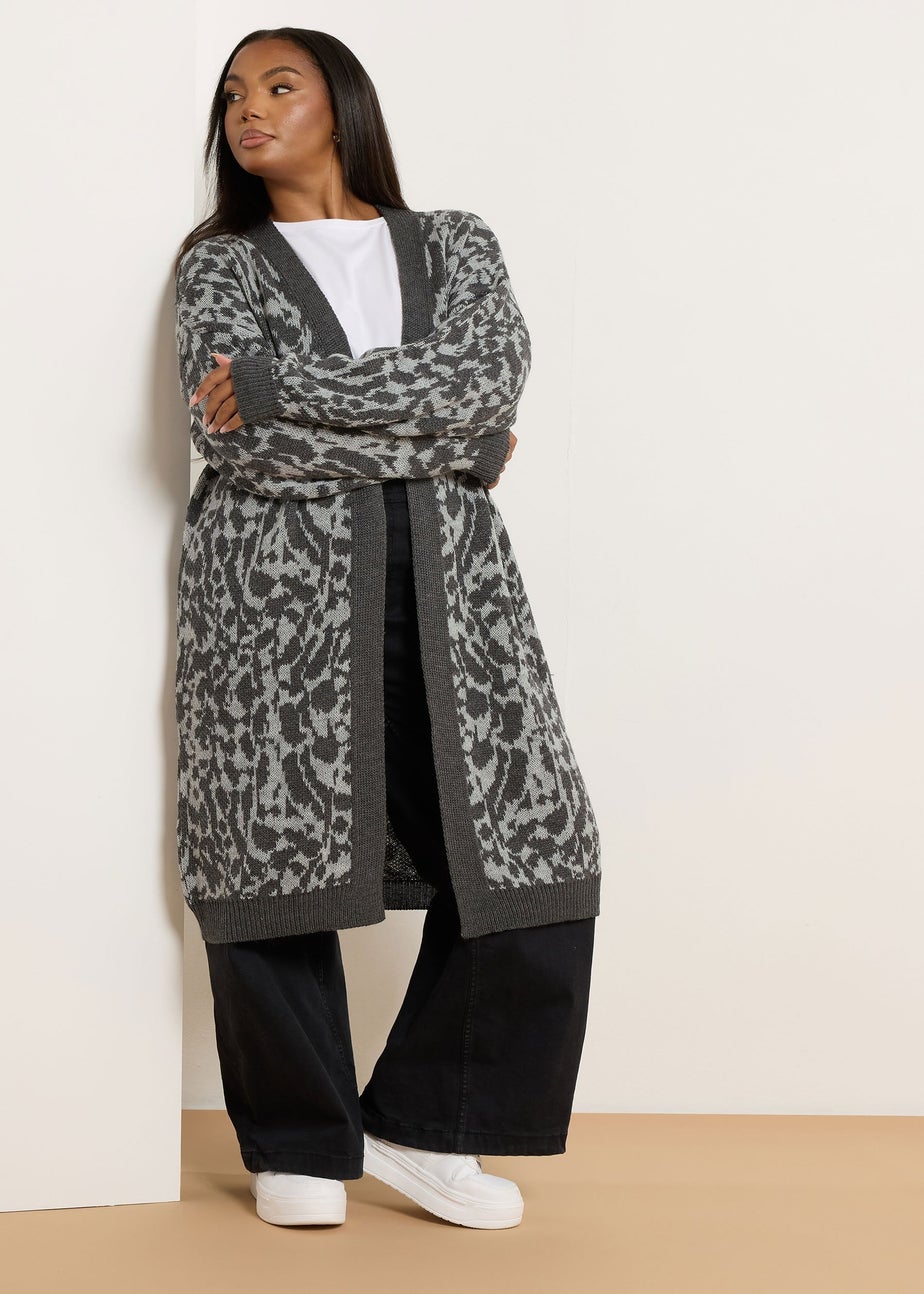 Yours Curve Grey Leopard Print Midi Cardigan