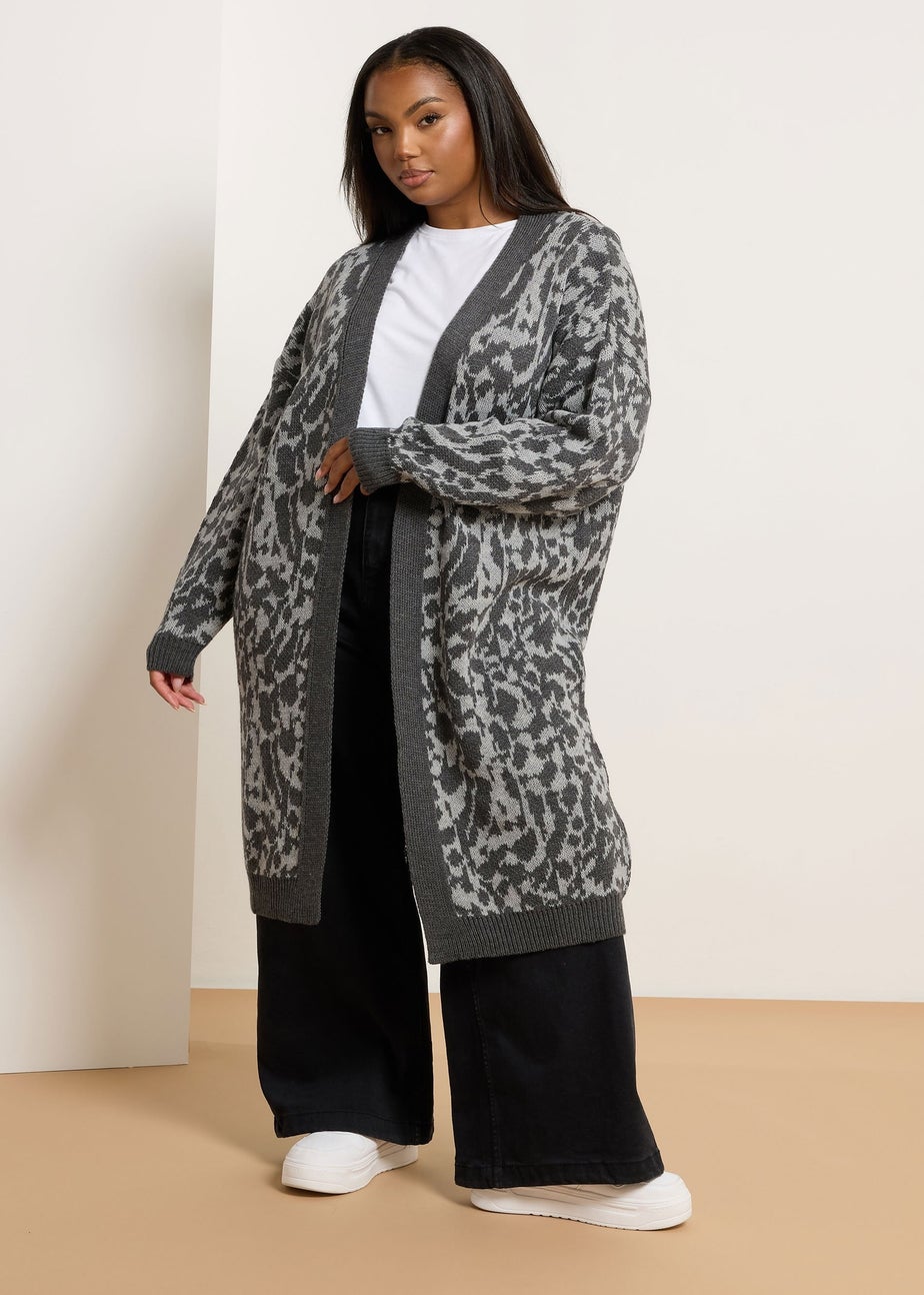 Yours Curve Grey Leopard Print Midi Cardigan